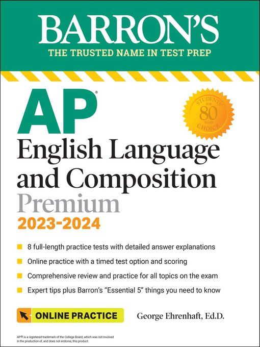 Cover of AP English Language and Composition Premium, 2023-2024: Comprehensive Review with 8 Practice Tests + an Online Timed Test Option